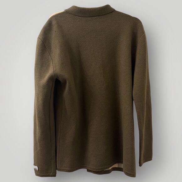 Vans 90s Vintage Men's Sweater L Wool Knit Striped Button Polo Cardigan Green - Picture 2 of 6